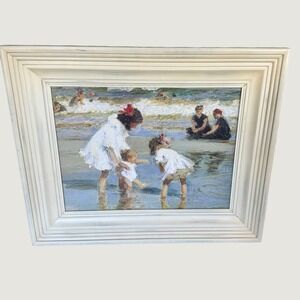 Children Playing at the Seashore by Potthast Framed Oil Reproduction Art 27x33